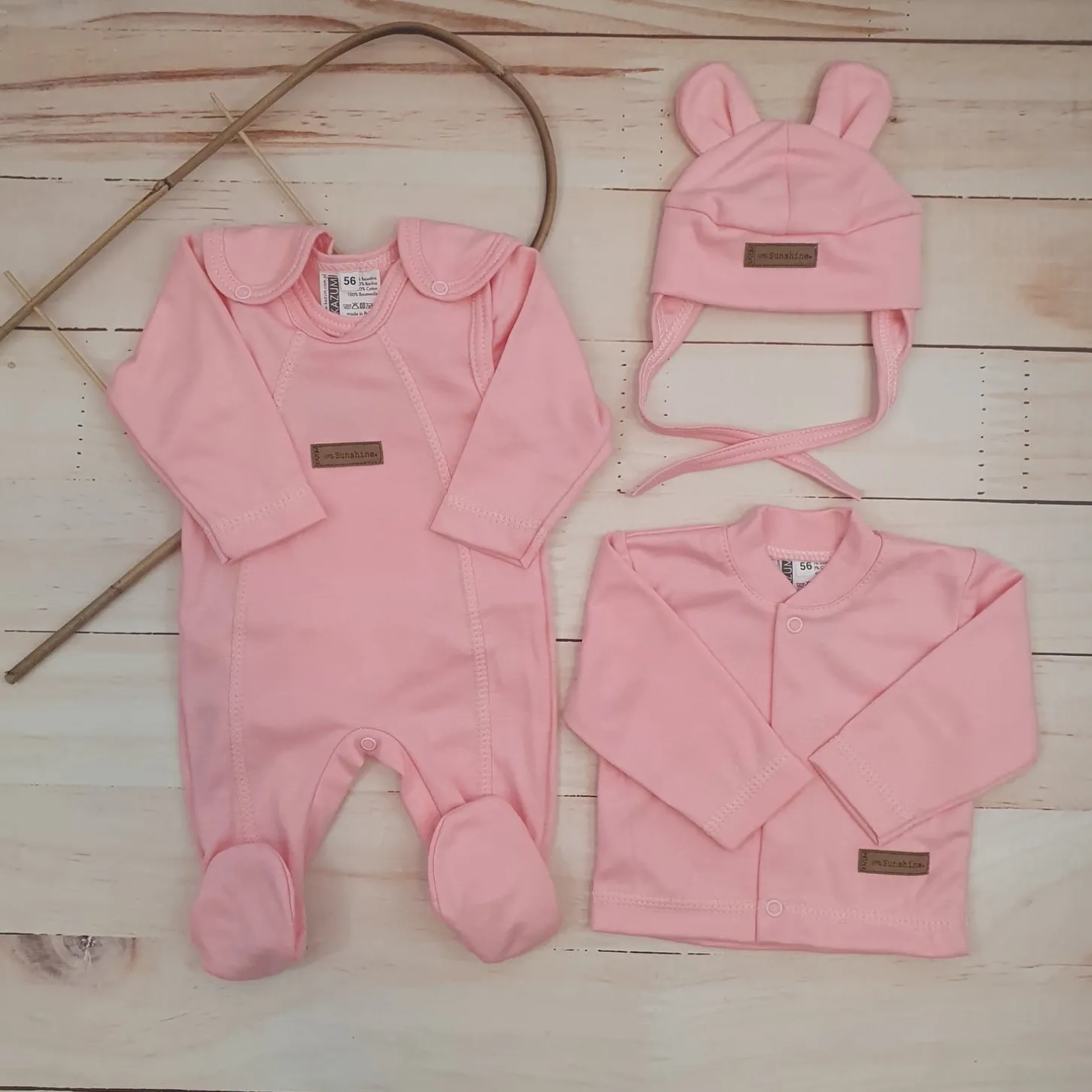 KAZUM 4 cz komplet: body +śpioch+kaftanik+czapka coral pink ostatnie sztuki 50, 62