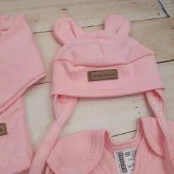 KAZUM 4 cz komplet: body +śpioch+kaftanik+czapka coral pink ostatnie sztuki 50, 62
