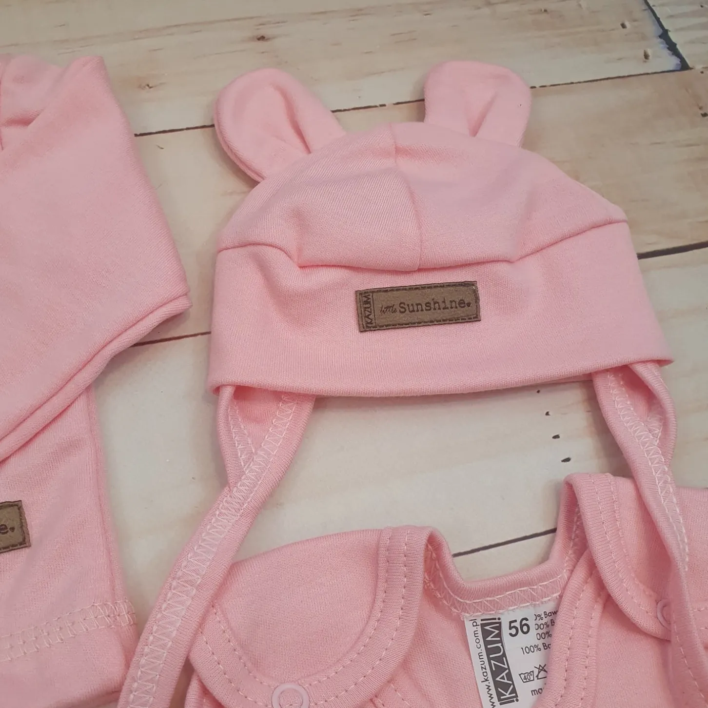 KAZUM 4 cz komplet: body +śpioch+kaftanik+czapka coral pink ostatnie sztuki 50, 62