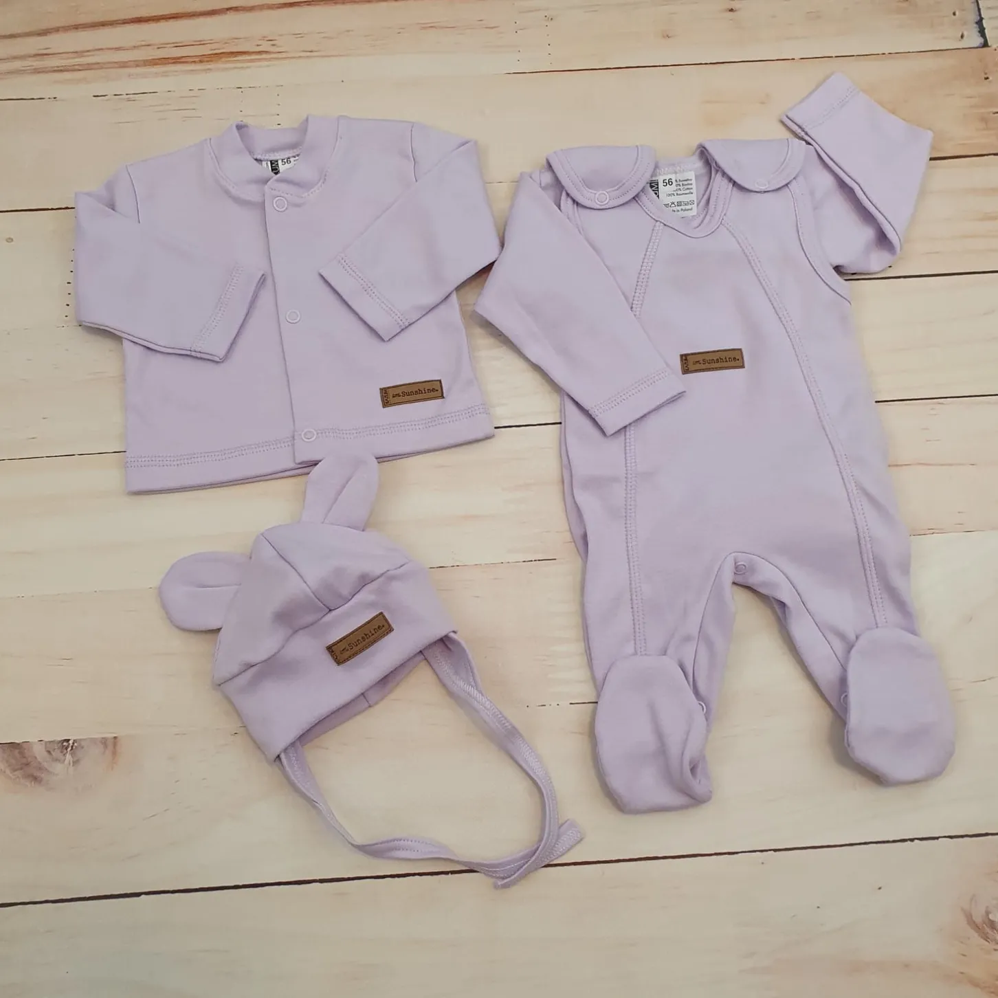 KAZUM 4 cz komplet: body +śpioch+kaftanik+czapka sweet lila ostatnie sztuki 50-62
