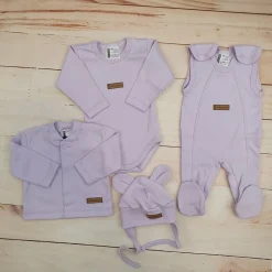 KAZUM 4 cz komplet: body +śpioch+kaftanik+czapka sweet lila ostatnie sztuki 50-62