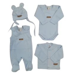 KAZUM 4 cz komplet: body +śpioch+kaftanik+czapka baby blue ostatnie sztuki 50, 62