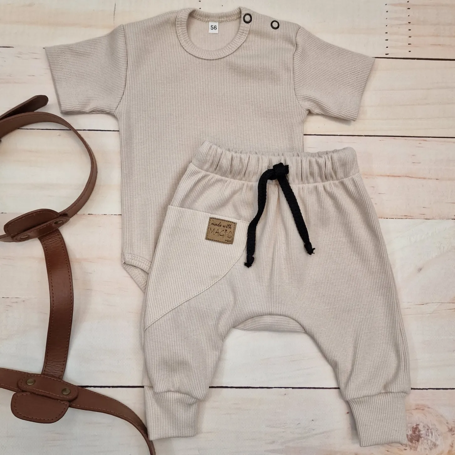 KAZUM 2 cz komplet body+spodnie 56-86 beige latte