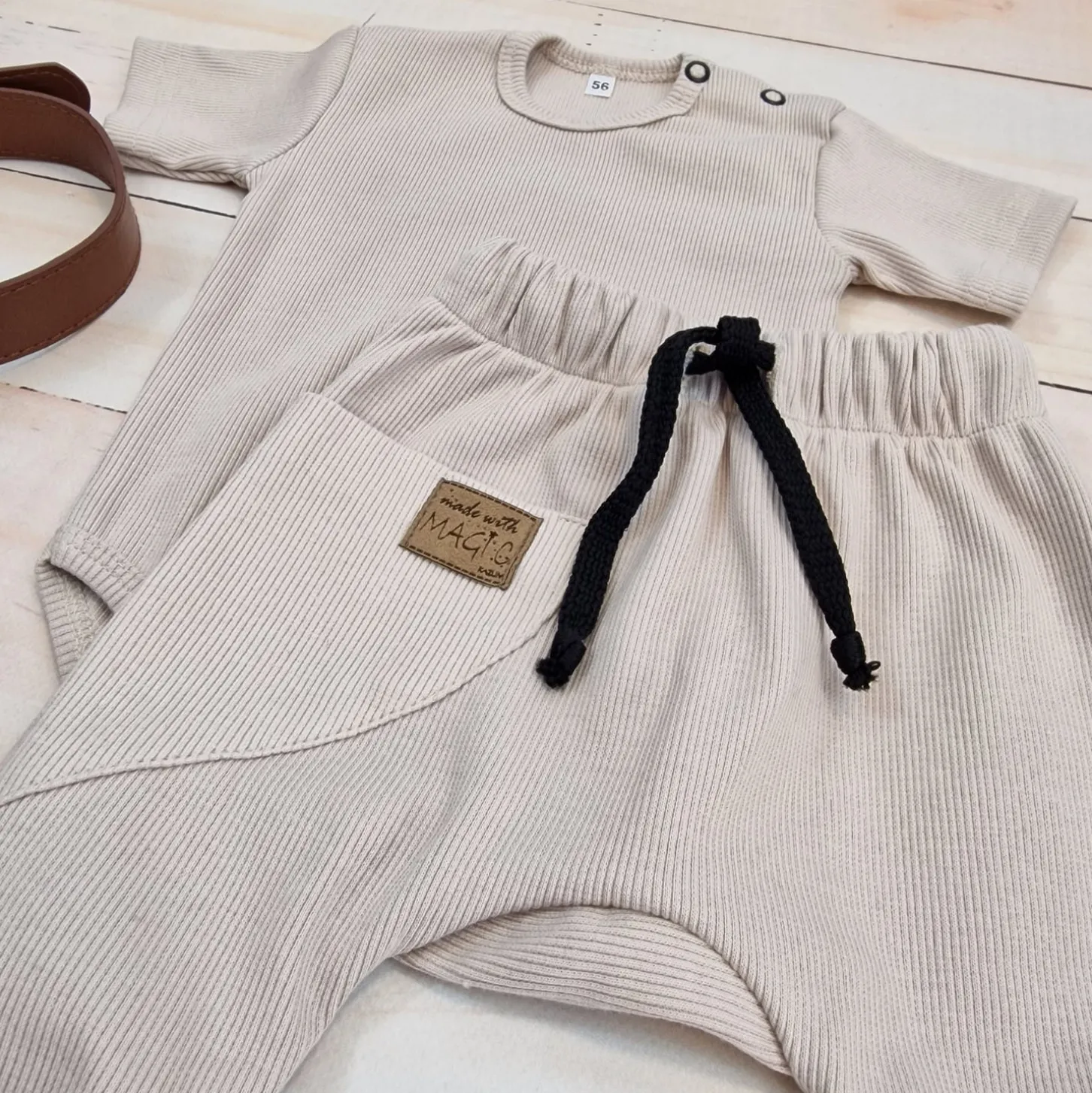 KAZUM 2 cz komplet body+spodnie 56-86 beige latte