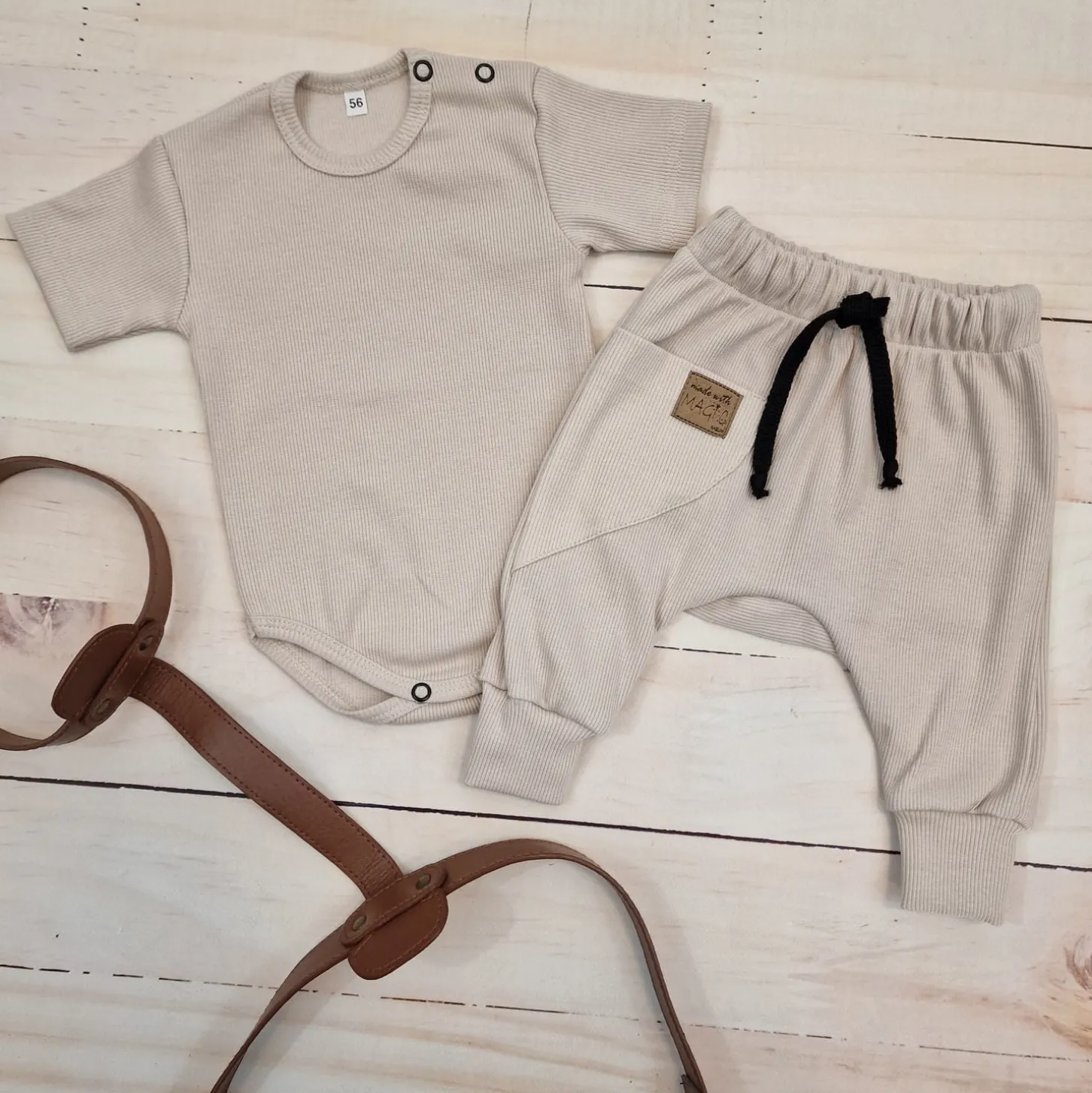 KAZUM 2 cz komplet body+spodnie 56-86 beige latte