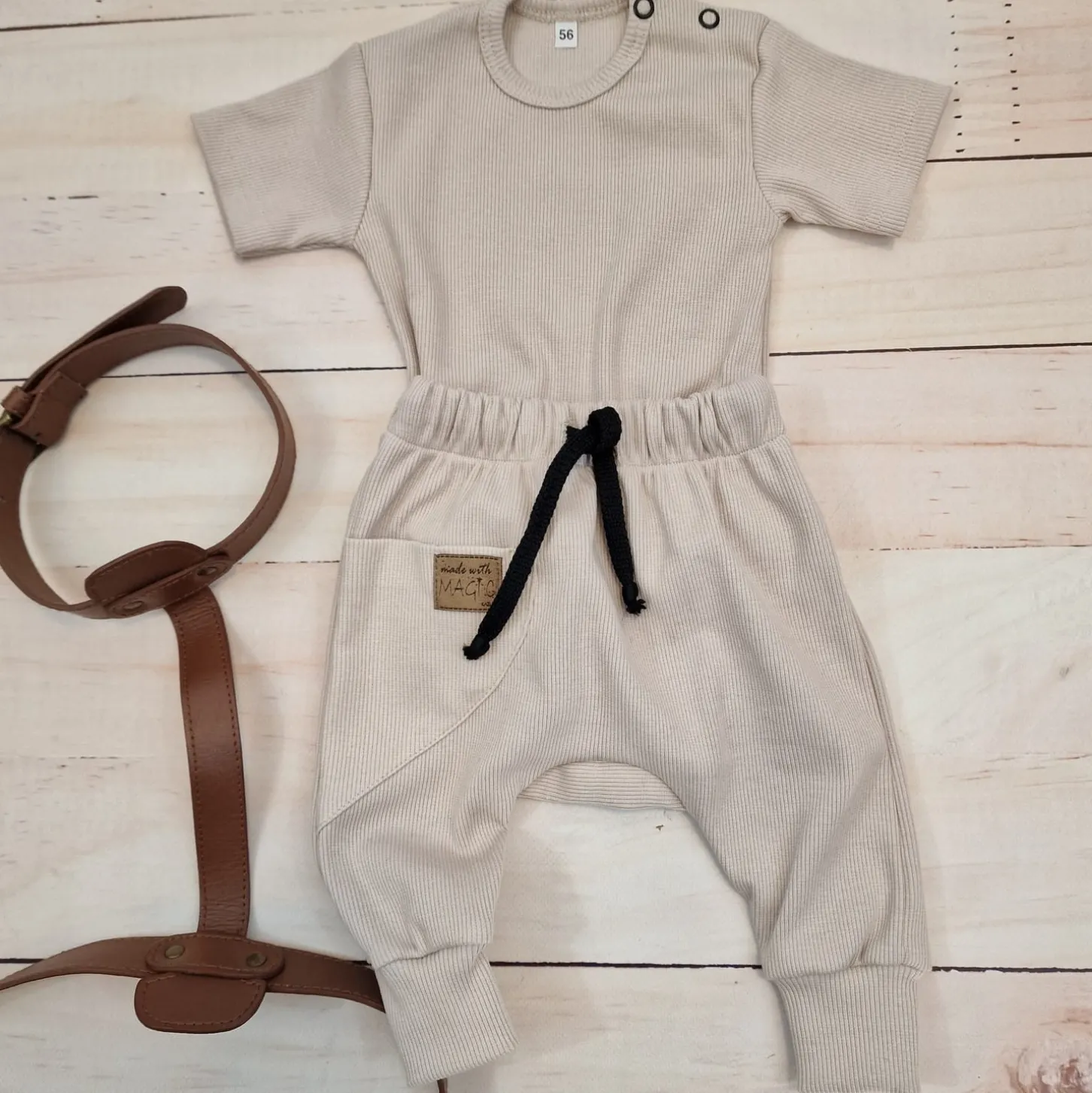 KAZUM 2 cz komplet body+spodnie 56-86 beige latte