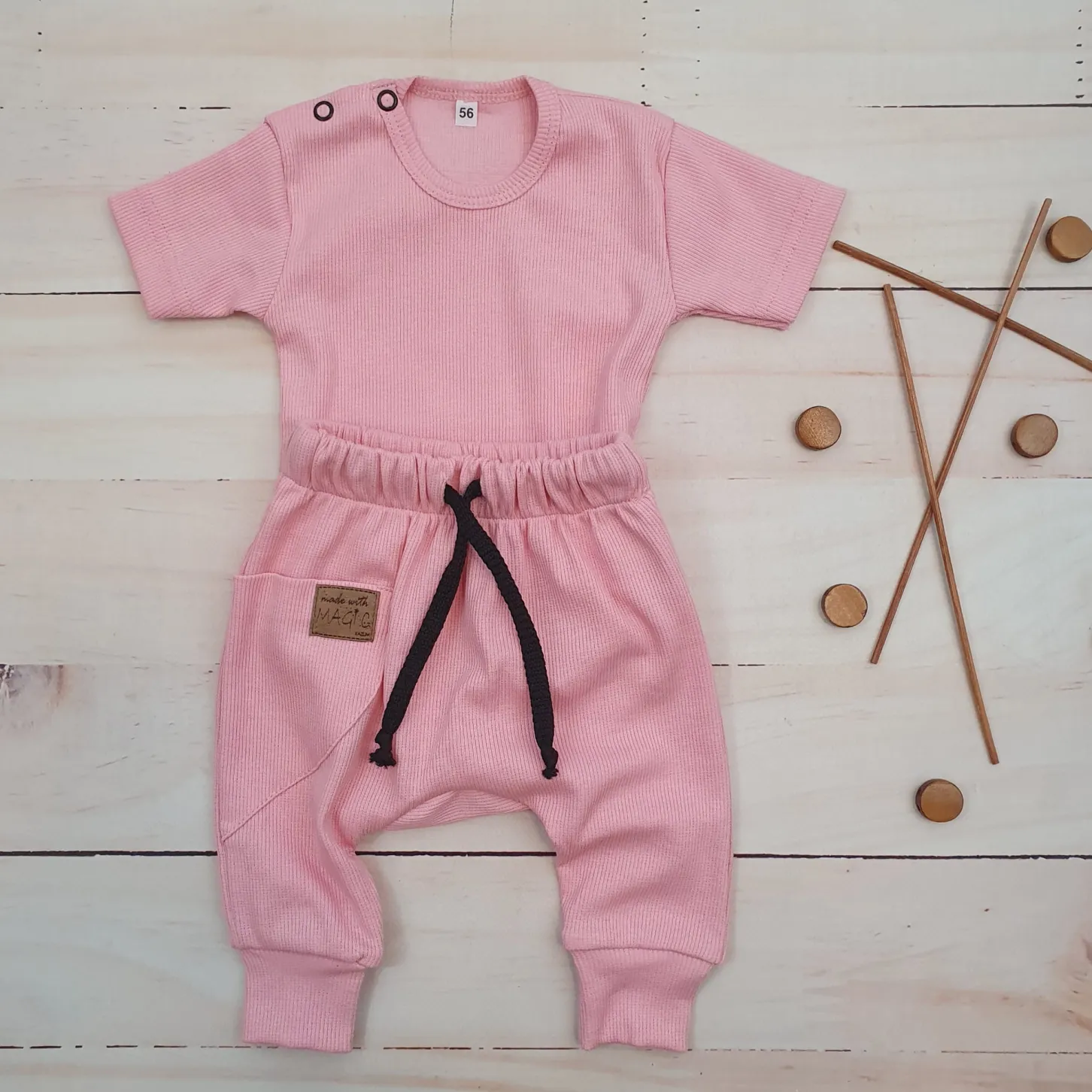 KAZUM 2 cz komplet body+spodnie 56-86 pinky glow