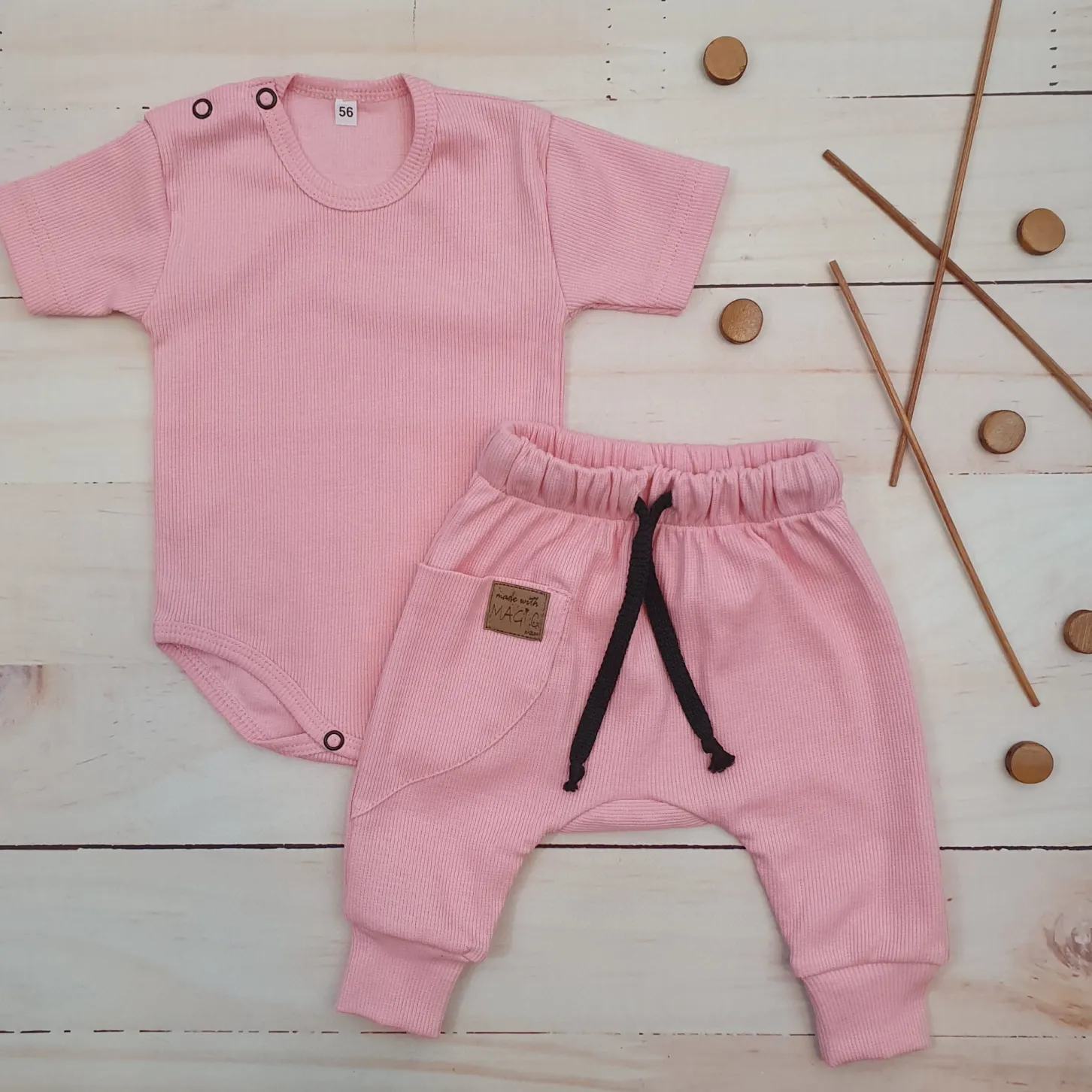 KAZUM 2 cz komplet body+spodnie 56-86 pinky glow