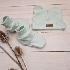 KAZUM 2 cz komplet czapka z uszkami+ buciki 56-86 minty green