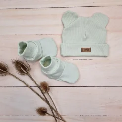 KAZUM 2 cz komplet czapka z uszkami+ buciki 56-86 minty green