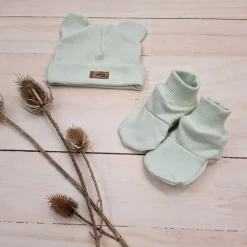 KAZUM 2 cz komplet czapka z uszkami+ buciki 56-86 minty green