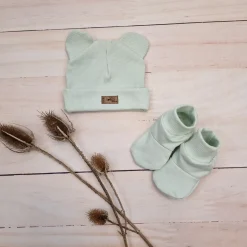 KAZUM 2 cz komplet czapka z uszkami+ buciki 56-86 minty green
