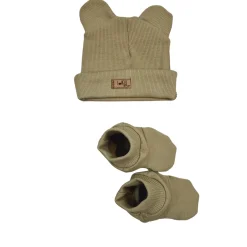 KAZUM 2 cz komplet czapka z uszkami+ buciki 56-86 olive green