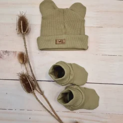 KAZUM 2 cz komplet czapka z uszkami+ buciki 56-86 olive green