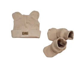 KAZUM 2 cz komplet czapka z uszkami+ buciki 56-86 cappuccino beige