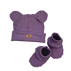KAZUM 2 cz komplet czapka z uszkami+ buciki 56-86 juice grape