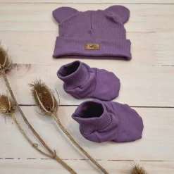 KAZUM 2 cz komplet czapka z uszkami+ buciki 56-86 juice grape