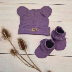 KAZUM 2 cz komplet czapka z uszkami+ buciki 56-86 juice grape