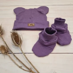 KAZUM 2 cz komplet czapka z uszkami+ buciki 56-86 juice grape