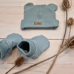 KAZUM 2 cz komplet czapka z uszkami+ buciki 56-86 mineral blue