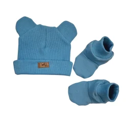 KAZUM 2 cz komplet czapka z uszkami+ buciki 56-86 steel blue