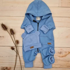 KAZUM 3 cz komplet kombinezon+czapka+buciki 56-86 blue sky