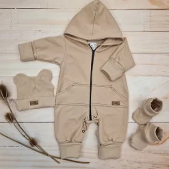 KAZUM 3 cz komplet kombinezon+czapka+buciki 56-86 cappuccino beige