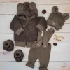 KAZUM 4cz komplet Kurteczka misiowa +legginsy włóczkowe+czapka i buciki 56-86 chocolate muffin