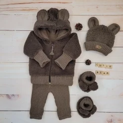 KAZUM 4cz komplet Kurteczka misiowa +legginsy włóczkowe+czapka i buciki 56-86 chocolate muffin