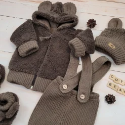 KAZUM 4cz komplet Kurteczka misiowa +legginsy włóczkowe+czapka i buciki 56-86 chocolate muffin