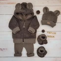 KAZUM 4cz komplet Kurteczka misiowa +legginsy włóczkowe+czapka i buciki 56-86 chocolate muffin