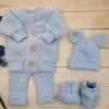 KAZUM 4cz komplet kurtka misiowa+spodnie na szelkach+czapka+buciki 56-86 blue dream