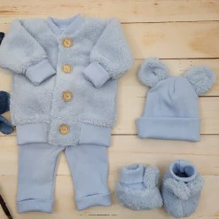 KAZUM 4cz komplet kurtka misiowa+spodnie na szelkach+czapka+buciki 56-86 blue dream