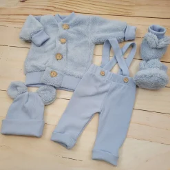 KAZUM 4cz komplet kurtka misiowa+spodnie na szelkach+czapka+buciki 56-86 blue dream