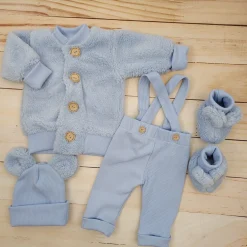 KAZUM 4cz komplet kurtka misiowa+spodnie na szelkach+czapka+buciki 56-86 blue dream