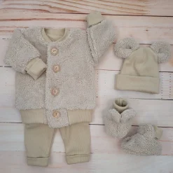 KAZUM 4cz komplet kurtka misiowa+spodnie na szelkach+czapka+buciki 56-86 caramel coffee