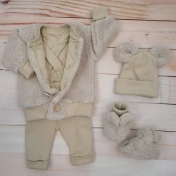 KAZUM 4cz komplet kurtka misiowa+spodnie na szelkach+czapka+buciki 56-86 caramel coffee