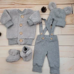 KAZUM 4cz komplet kurtka misiowa+spodnie na szelkach+czapka+buciki 56-86 silver mist