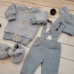 KAZUM 4cz komplet kurtka misiowa+spodnie na szelkach+czapka+buciki 56-86 silver mist