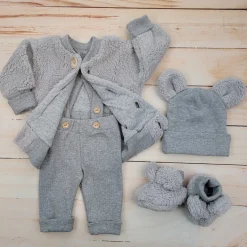 KAZUM 4cz komplet kurtka misiowa+spodnie na szelkach+czapka+buciki 56-86 silver mist