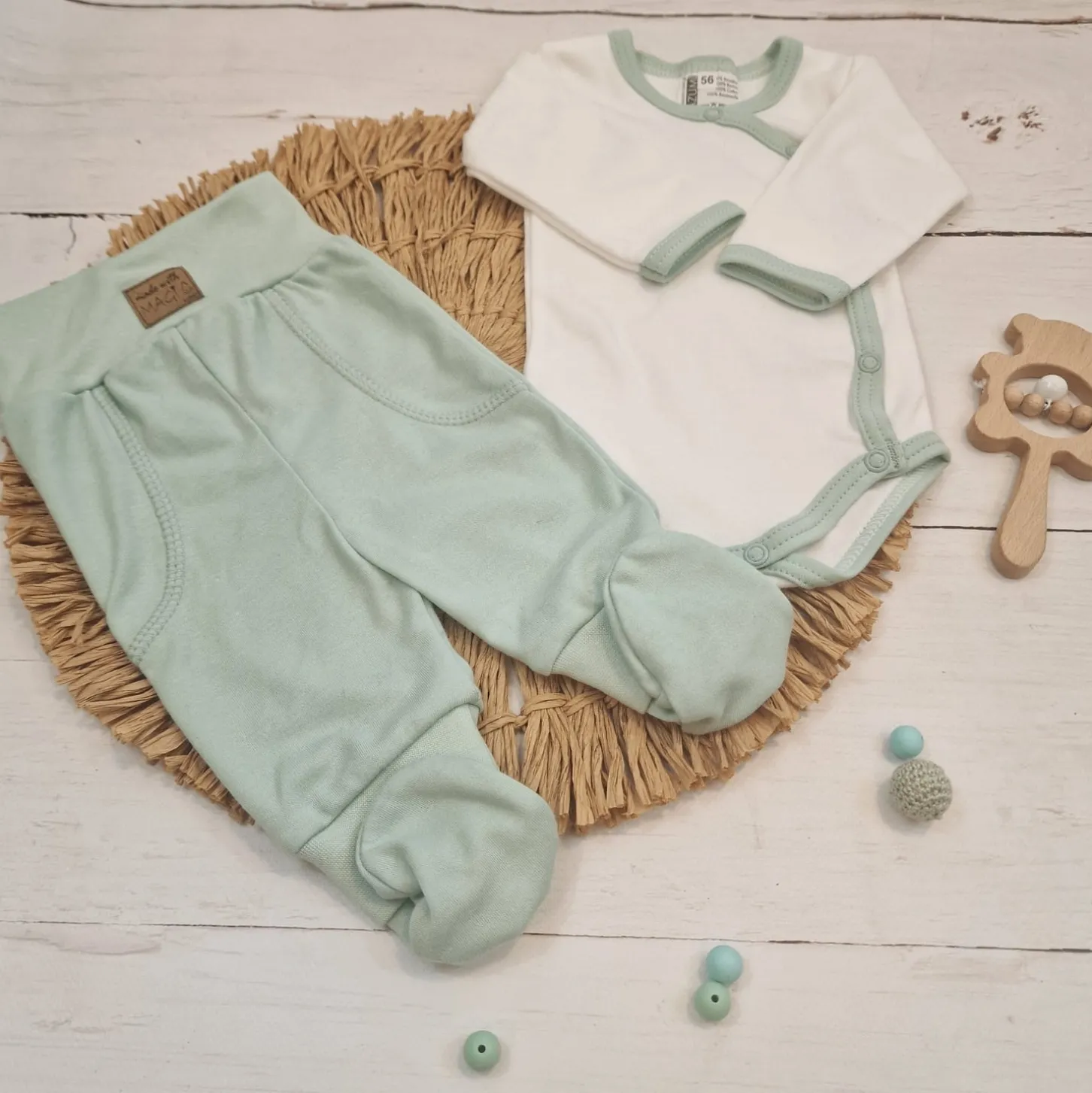 KAZUM2 cz komplet niemowlęcy body+półśpiochy zielony aquamarinearine ostatnie sztuki 50