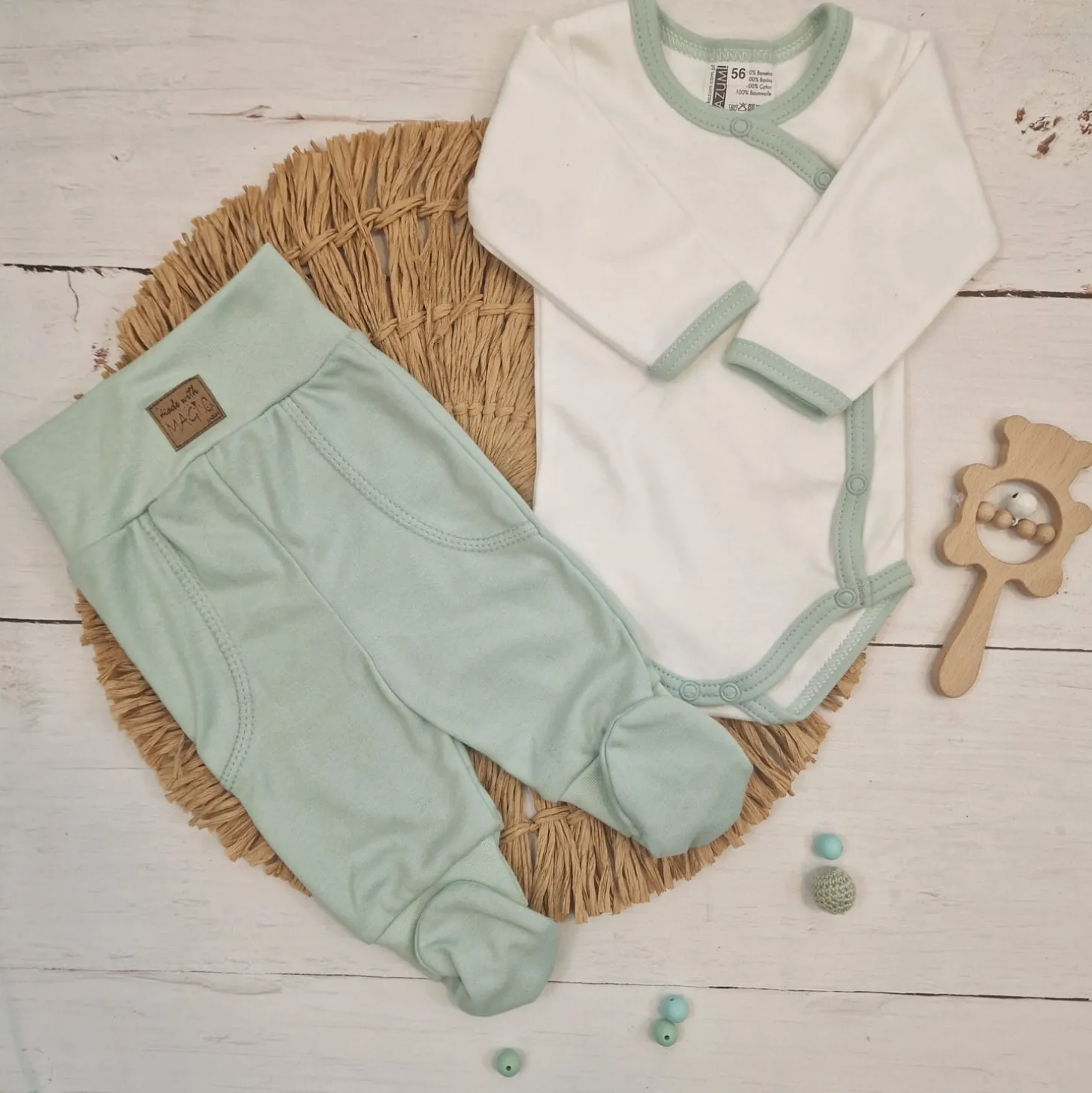 KAZUM2 cz komplet niemowlęcy body+półśpiochy zielony aquamarinearine ostatnie sztuki 50