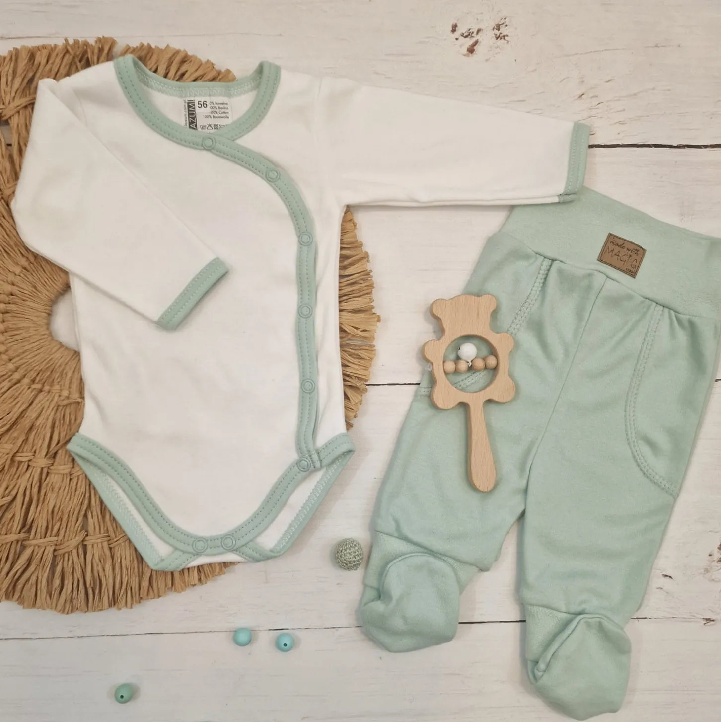 KAZUM2 cz komplet niemowlęcy body+półśpiochy zielony aquamarinearine ostatnie sztuki 50