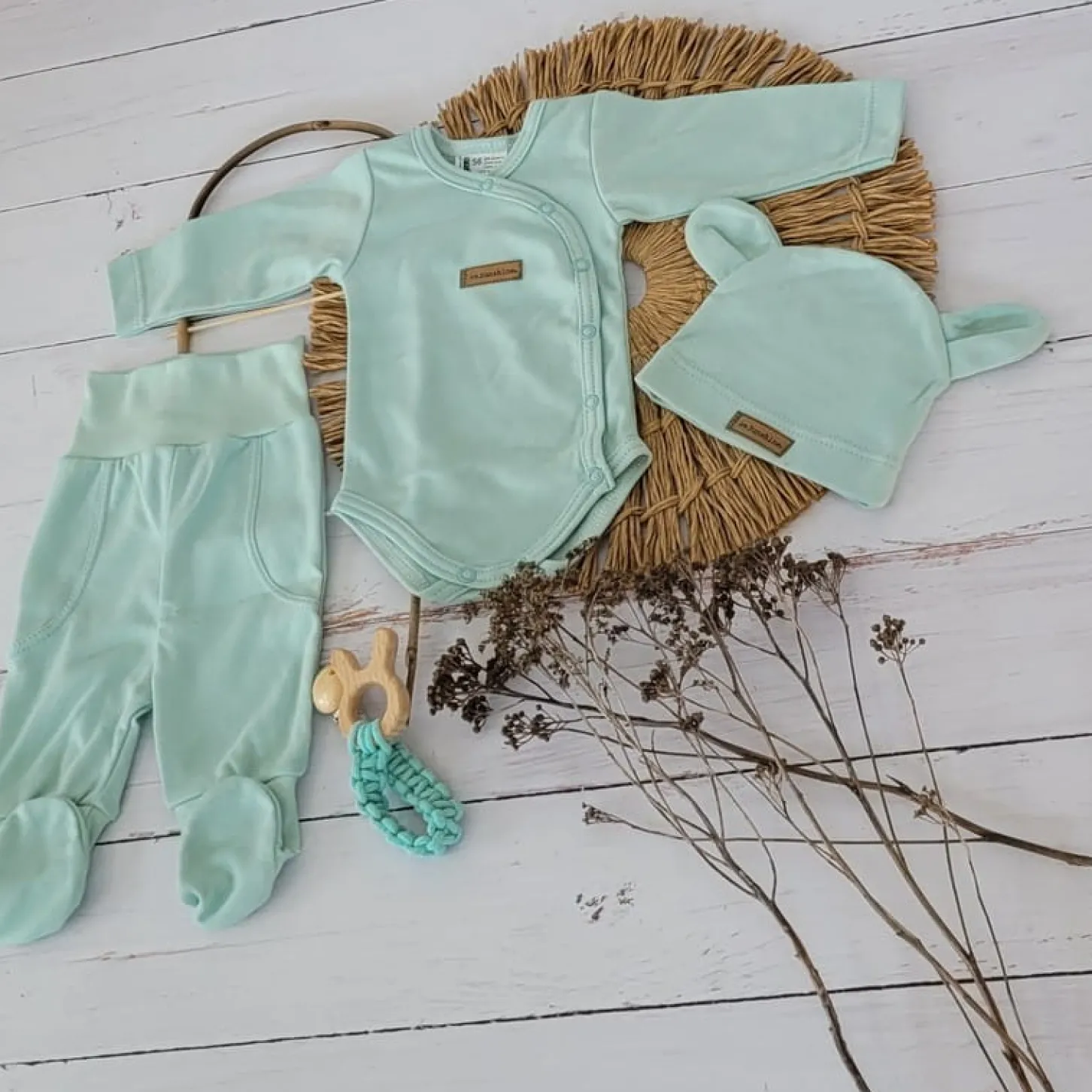 KAZUM 3 cz komplet niemowlęcy zielony aquamarine ostatnie sztuki 50-68