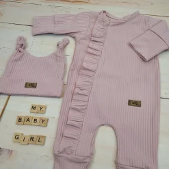 KAZUM 2 cz komplet rampers rozsuwany na zamek do samego dołu + czapka, dla dziewczynki 56-68 candy pink