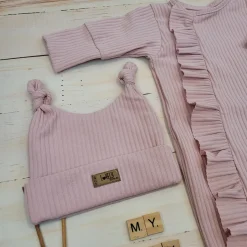 KAZUM 2 cz komplet rampers rozsuwany na zamek do samego dołu + czapka, dla dziewczynki 56-68 candy pink