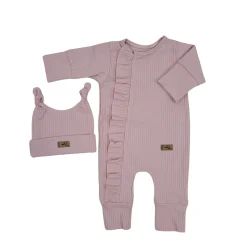 KAZUM 2 cz komplet rampers rozsuwany na zamek do samego dołu + czapka, dla dziewczynki 56-68 candy pink