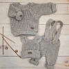 KAZUM 3 cz komplet Sweterek włóczkowy dziergany+legginsy włóczkowe na szelkach+czapka 56-86 hazelnut