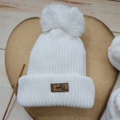 KAZUM 2 cz komplet włóczkowy czapka+buciki rozmiar 56-86 coconut