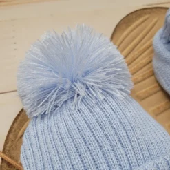 KAZUM 2 cz komplet włóczkowy czapka+buciki rozmiar 56-86 baby blue